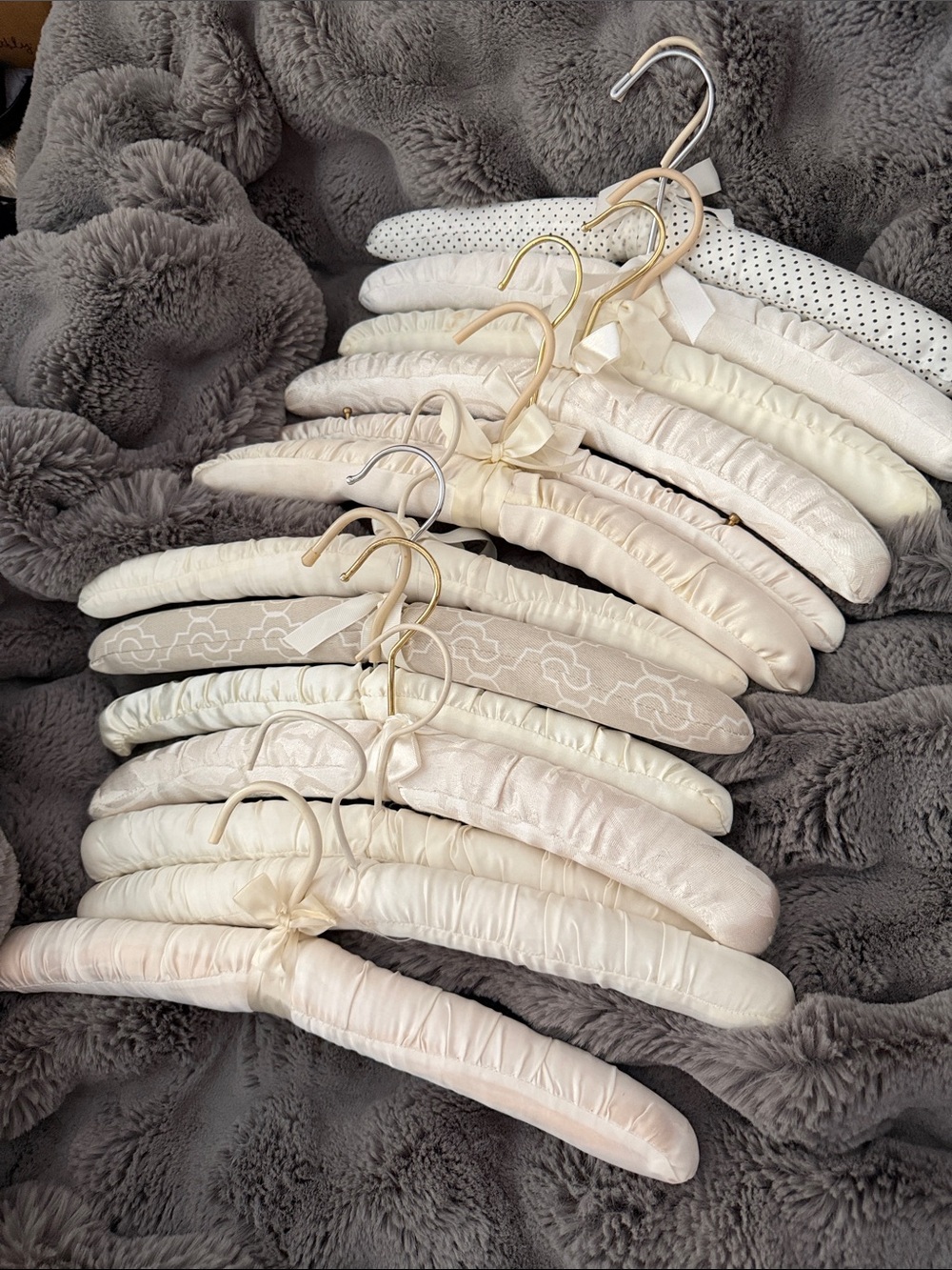 13 vintage Ivory & Cream Satin Padded Hangers Set